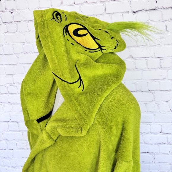 THE GRINCH By Dr. Seuss Men's Cozy Faux Fur Plush Hooded Robe--NEW--L - Picture 4 of 12